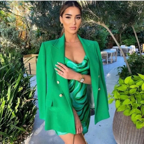 Zara Blogger Favourite Satin Swirl Slip Cowl  Neck Mini Dress Green Sz Medium - Picture 3 of 14